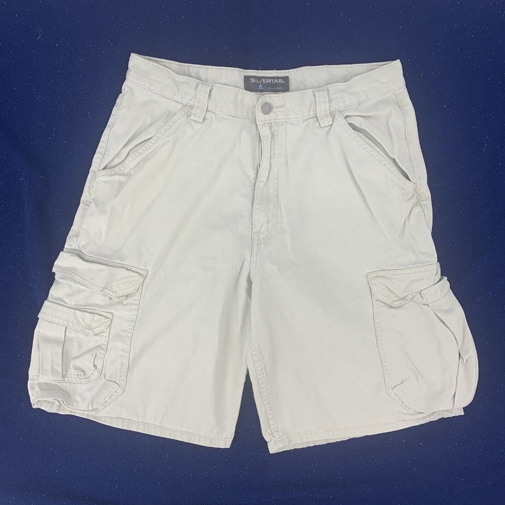 Men's Levis SilverTab Cargo Shorts Khaki 34 Flap Pockets Cotton 10" Inseam